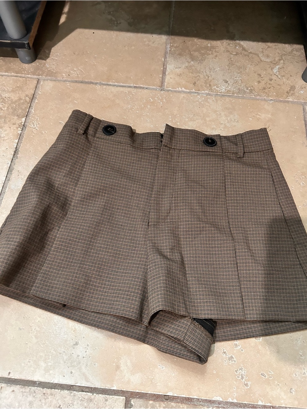 Zara Brown Checked High-Waist Shorts